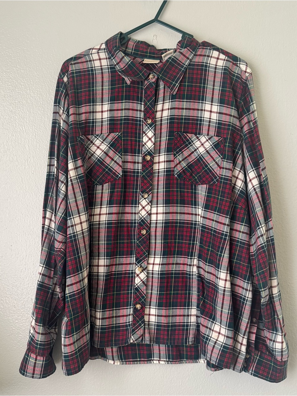 L.L.Bean Women’s 1X Plaid Button Down Shirt Red Green Black Tartan